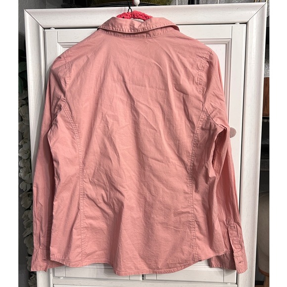 Fitted Pink Button Down Blouse Long Sleeve size MEDIUM Stretchy Preppy - Picture 5 of 8